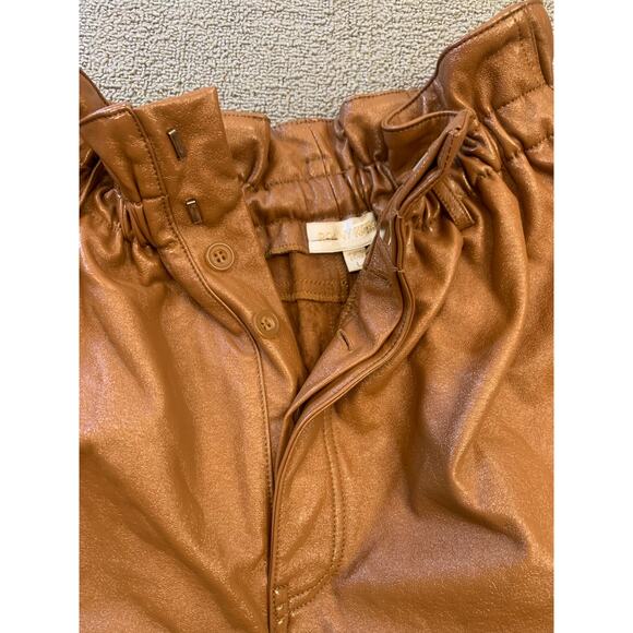 Ronny Kobo Women Large Brown Faux Leather Paperbag Shorts - Picture 9 of 13